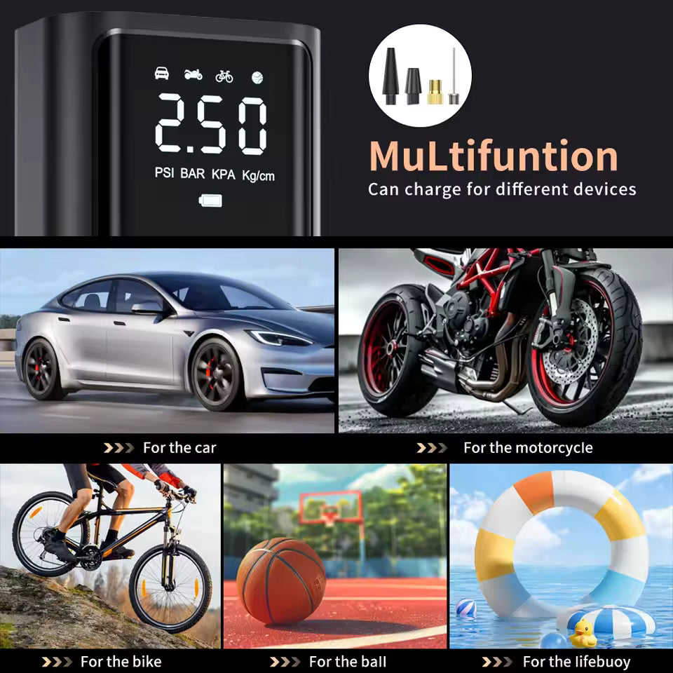 Tavaler Portable Air Compressor for Car, Bike & Sports Equipment with LCD Display, Fast Inflation & Wireless Design